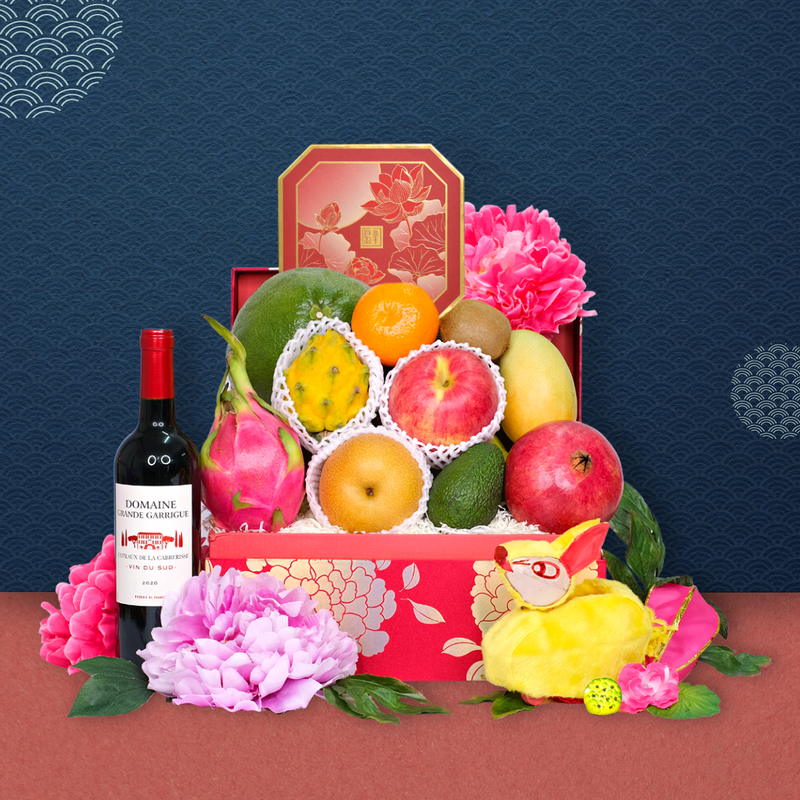 古色花卉水果禮盒配半島月餅及紅酒