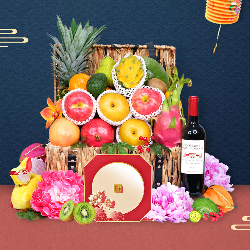 Festive Fruit Hamper With Peninsula Mooncake (4 pcs) & Wine