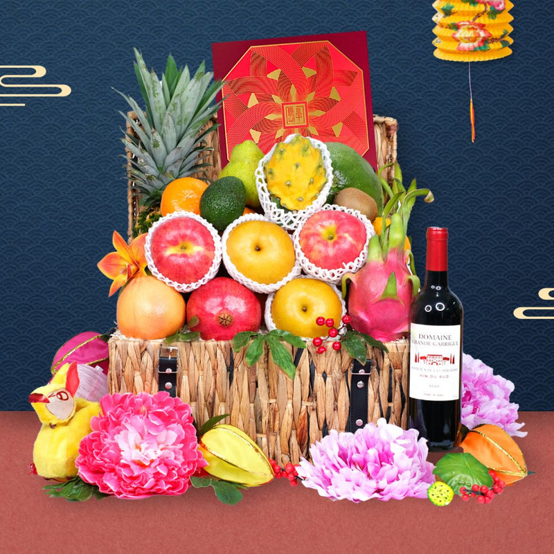 Festive Fruit Hamper With Peninsula Mooncake (4 pcs) & Wine