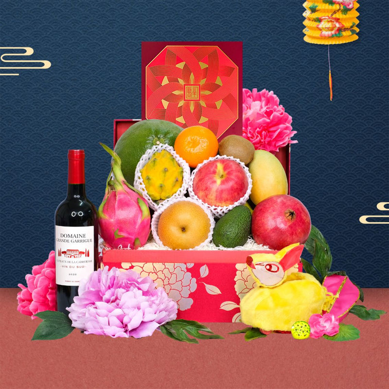 Gold Blossom Fruit Hamper With Peninsula Mooncake (4pcs) with Wine