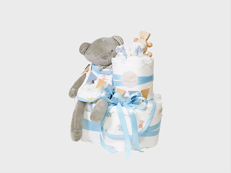 粉藍小熊嬰兒尿片蛋糕
